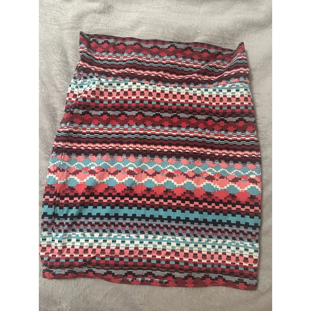 FOREVER 21 Medium Retro Stretch Bodycon Mini Skirt Multicolor Print Lined Y2K‎